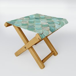 Moroccan Mermaid Fish Scale Pattern, Green and Gold Folding Stool