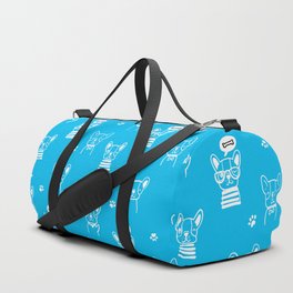 Turquoise and White Hand Drawn Dog Puppy Pattern Duffle Bag
