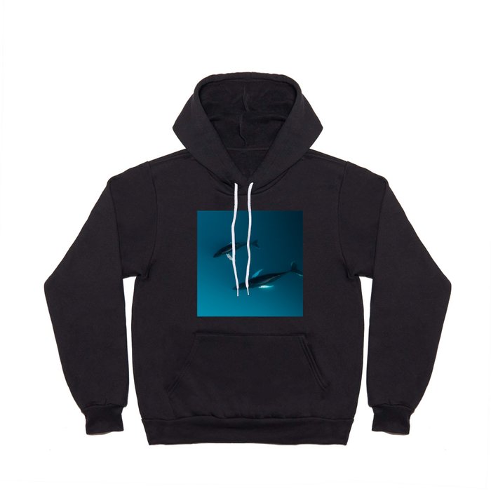 Mother and Child – Humpback Whales in the Ocean – Minimalist Wildlife Photography Hoody