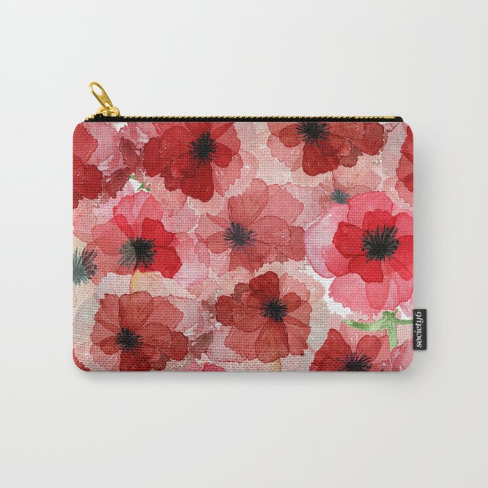 Pressed Poppy Blossom Pattern Carry-All Pouch