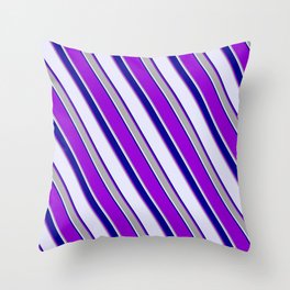 [ Thumbnail: Lavender, Dark Blue, Dark Violet, and Dark Grey Colored Lined Pattern Throw Pillow ]