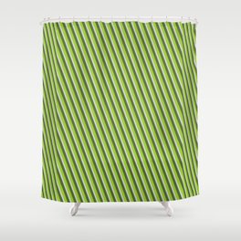 [ Thumbnail: Green, Light Gray & Dark Olive Green Colored Stripes/Lines Pattern Shower Curtain ]