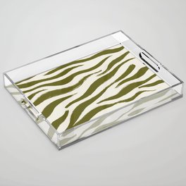 Earthy Green and Beige Zebra Tiger Animal Print Pattern Acrylic Tray