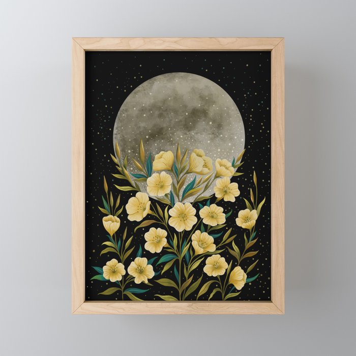 Moon Greeting- Yellow Evening Primrose Framed Mini Art Print