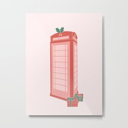 Christmas London Phone Box Metal Print | Gift, Christmascard, Travelart, Graphicdesign, Illustration, Red, Holly, Holidays, Londonart, London 