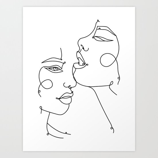 Secret Minimalist Two Faces In One Line Art Print By Valleriaart Society6,Pixel Size Of Facebook Profile Picture