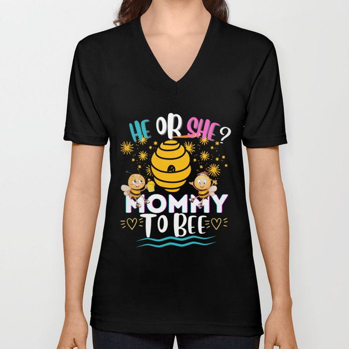Funny Womens Gender Reveal He Or She Mommy To Bee Matching Family Baby Party Gifts For Mom V Neck T Shirt