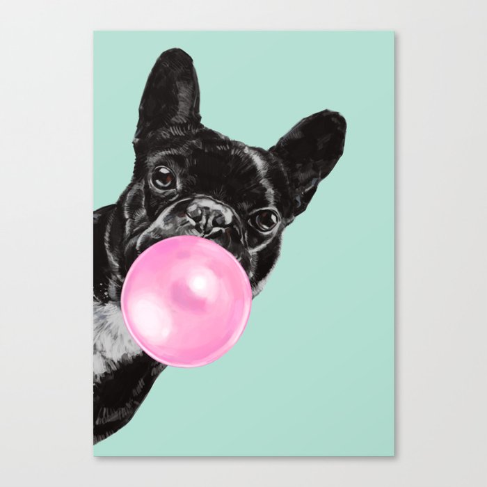 Bubble Gum Sneaky French Bulldog in Green Leinwanddruck Bubble Gum Sneaky French Bulldog in Green Leinwanddruck