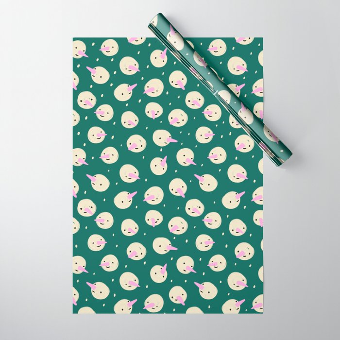 Modern Snowman Pattern Green Wrapping Paper