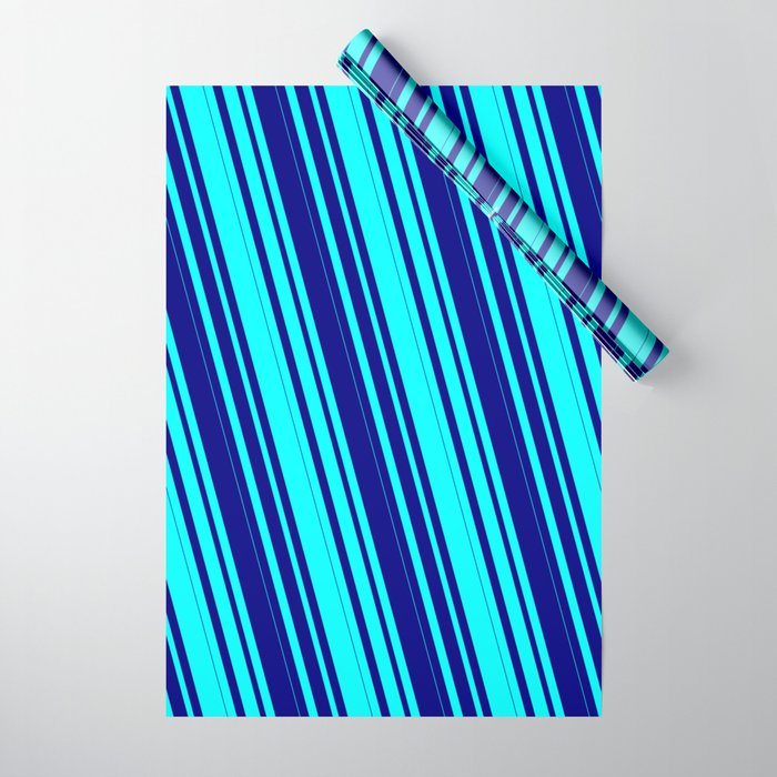 Cyan & Blue Colored Lined Pattern Wrapping Paper