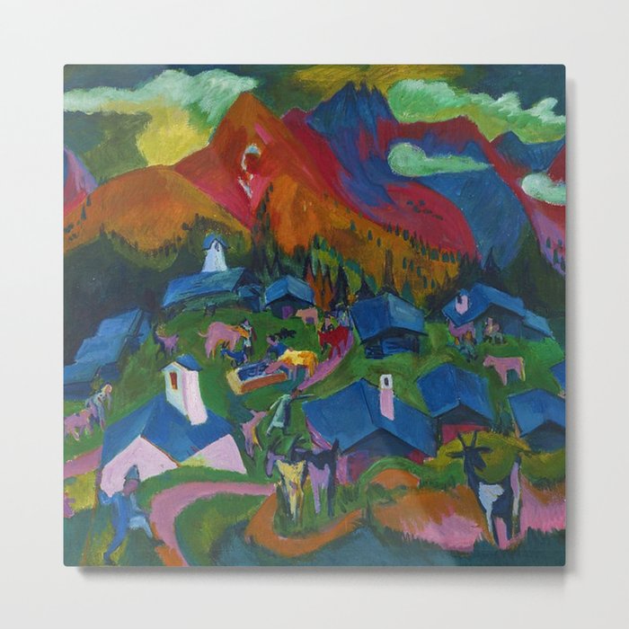 Return of the Animals Mountain Village Landscape painting by Ernst Ludwig Kirchner Metal Print