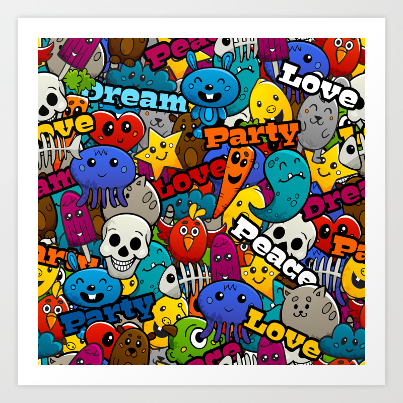Colorful Graffiti Characters Pattern Art Print By Parazitgoodz Society6