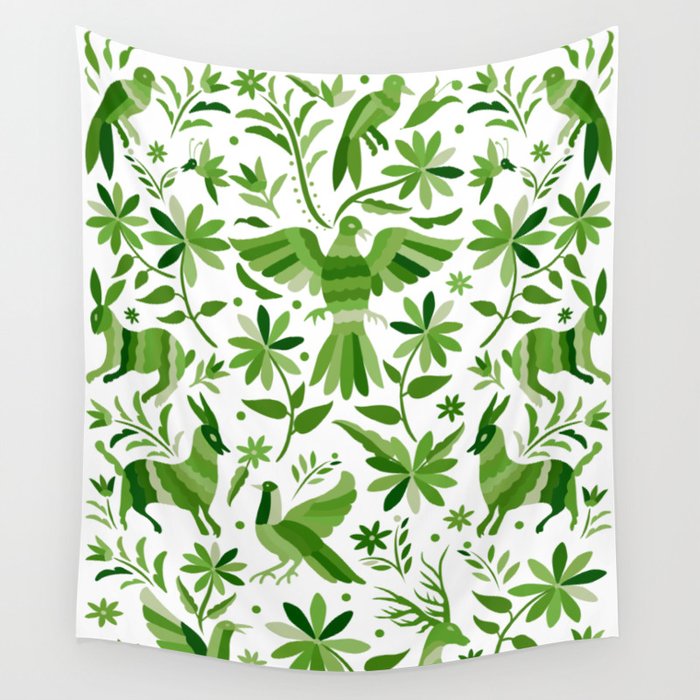 Mexican Otomí Design in Green by Akbaly Wall Tapestry
