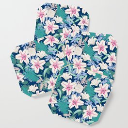 Tropical Lilies and Ferns (Pink and Turquoise) Coaster