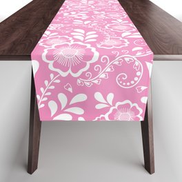 Pink And White Eastern Floral Pattern Table Runner