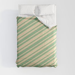 [ Thumbnail: Dark Sea Green and Tan Colored Pattern of Stripes Comforter ]