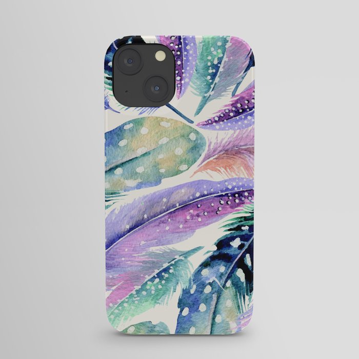 Wild Feathers, Bohemian Eclectic Colorful Jungle Watercolor Painting, Whimsical Quirky Wildlife iPhone Case