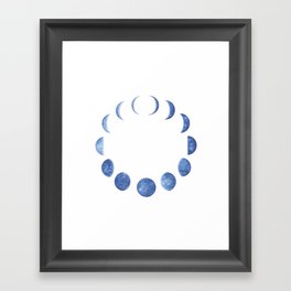 Blue Moon Phases | Watercolor Painting Framed Art Print