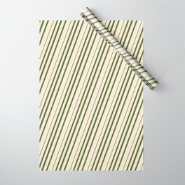 [ Thumbnail: Beige & Dark Olive Green Colored Striped/Lined Pattern Wrapping Paper ]