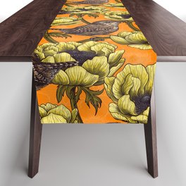 Yellow anemone flowers and wrens Table Runner