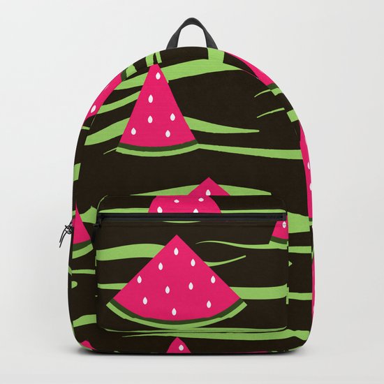 Watermelon on black background . 1 . Backpack