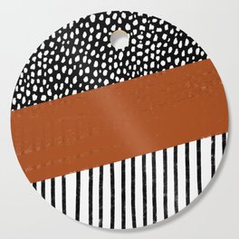Polka Dots and Stripes Pattern (black/white/burnt orange) Cutting Board