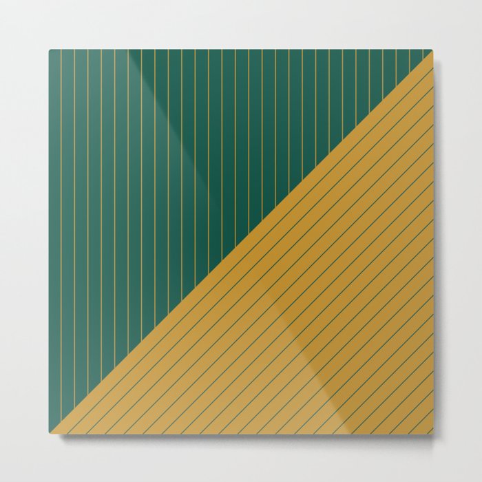Elegant Pinstripes and Triangles Teal Green Yellow Gold Metal Print