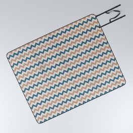 Brown Cream Blue Chevron Horizontal Line Pattern 2021 Color of the Year Canyon Dusk & Accent Shades Picnic Blanket