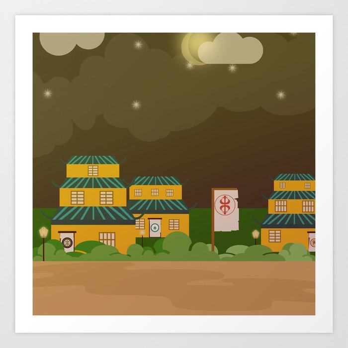 Four houses in the night Art Print