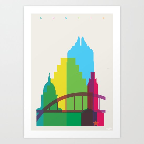 Shapes of Austin. Accurate to scale. Art Print