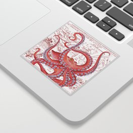 Red Octopus ancient Map White Sticker