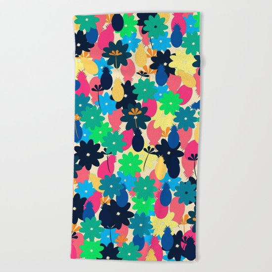 Flowers and pineapples Beach Towel
