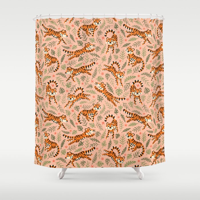 Playful Tigers Pattern Shower Curtain