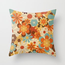 70's Retro Floral Patterned Prints Throw Pillow