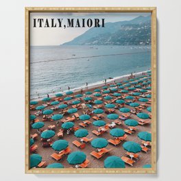 Italy Blue Maiori Beach And Umbrellas Serving Tray