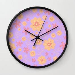 Retro Orange Floral Pattern - Pale Purple Wall Clock