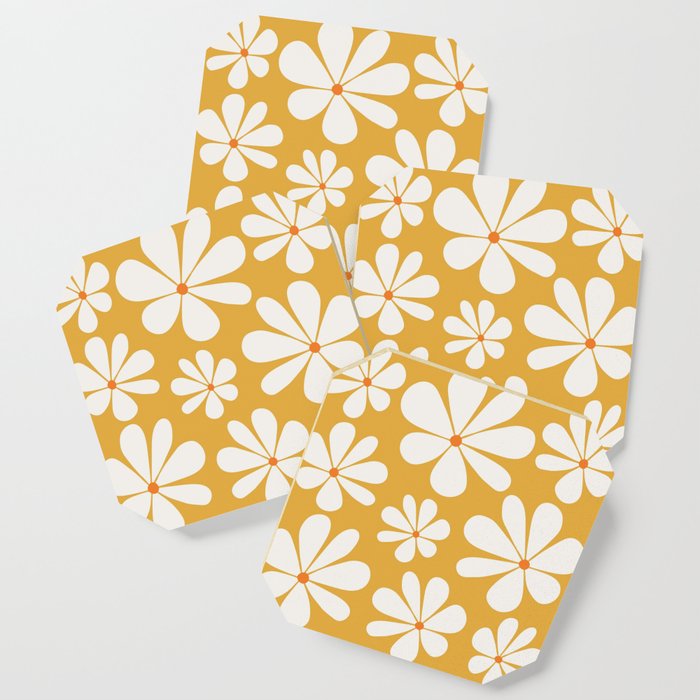 Retro Daisy Pattern - Golden Yellow Bold Floral Coaster