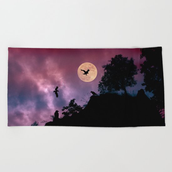 Crow meeting Beach Towel