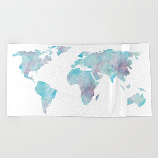 World Map Ocean Blue Beach Towel