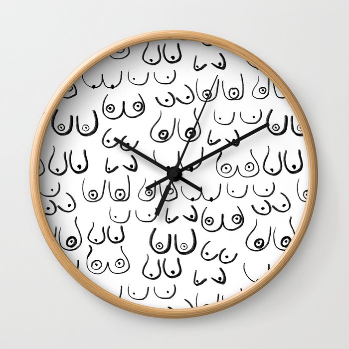 Boobs Pattern - black and white line drawing, life drawing, feminine art Wall Clock