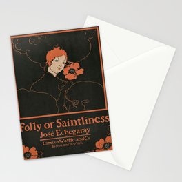 Folly or Saintliness (1895) vintage poster of a woman with flowers in high resolution by Ethel Reed Stationery Card