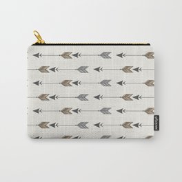 Vertical Arrow Patterns - Cream and Neutral Earth Tones Carry-All Pouch | Native, Aztec, Simple, Gray, Ethnic, Arrow, Pattern, Avenie, Grey, Minimal 