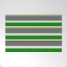[ Thumbnail: Dim Gray, Tan, Green & Lavender Colored Pattern of Stripes Welcome Mat ]
