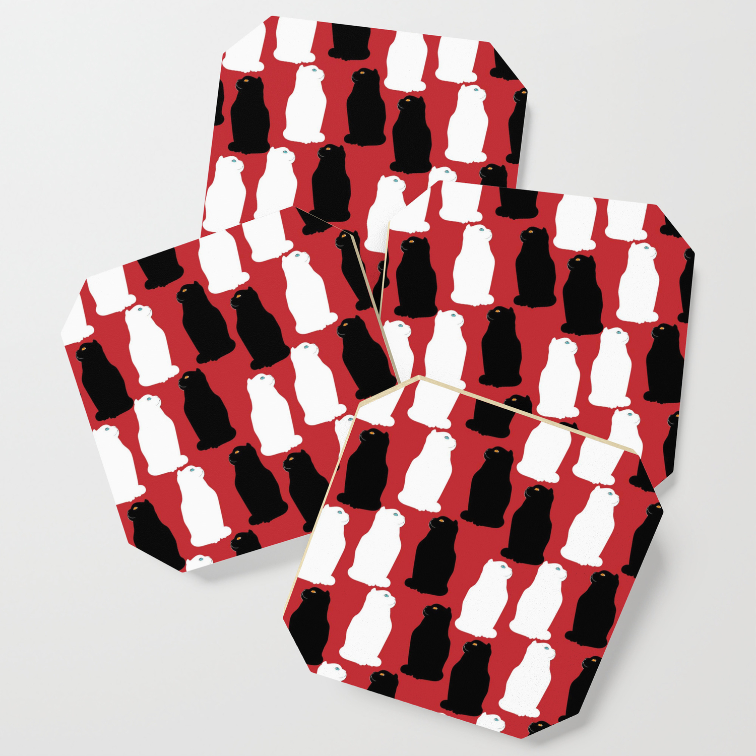 Black And White Scottish Fold Cats Pattern Coaster By
