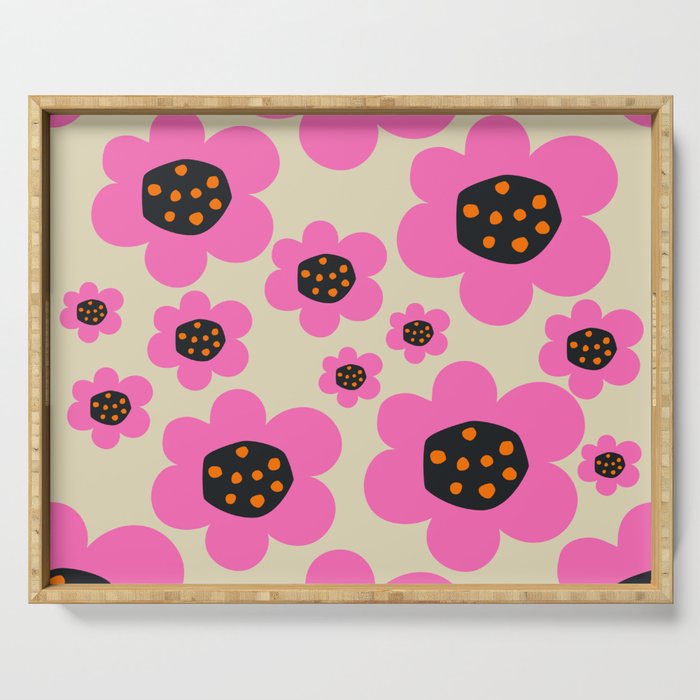 Mariana Pink Flowers on Sweet Beige Serving Tray