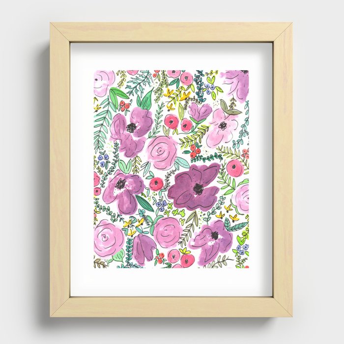 Purple Floral Design - Watercolor Painting  Recessed Framed Print