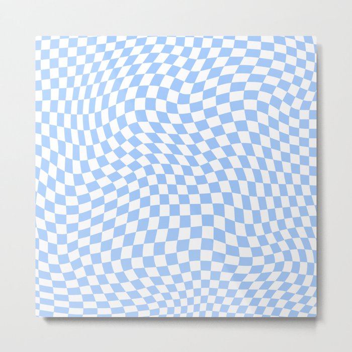 Pastel Blue Twisted Swirl Checkered Squares  Metal Print