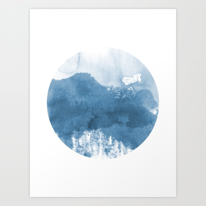 Dusky Blue Circle Geometric Abstract Watercolor Art Print By