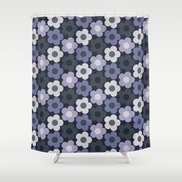 Monochromatic retro floral pattern Shower Curtain