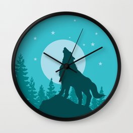 the wolf roars at the full moon Wall Clock